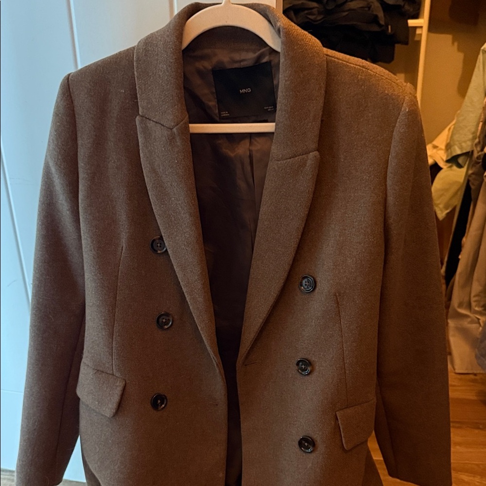 Mango Double-Breasted Brown Pea Coat medium